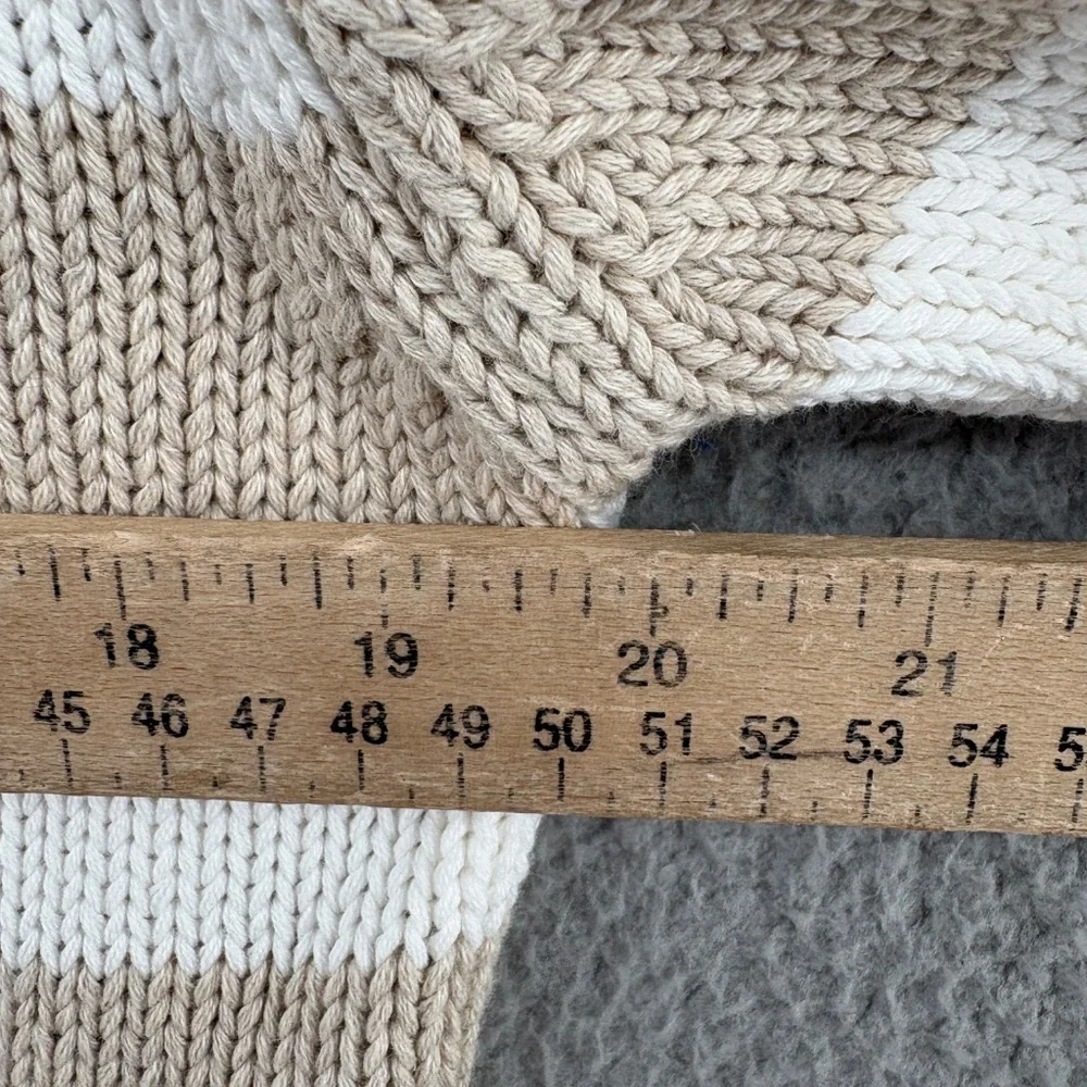Quince Cream and White Striped V-Neck Sweater - Picture 11 of 15